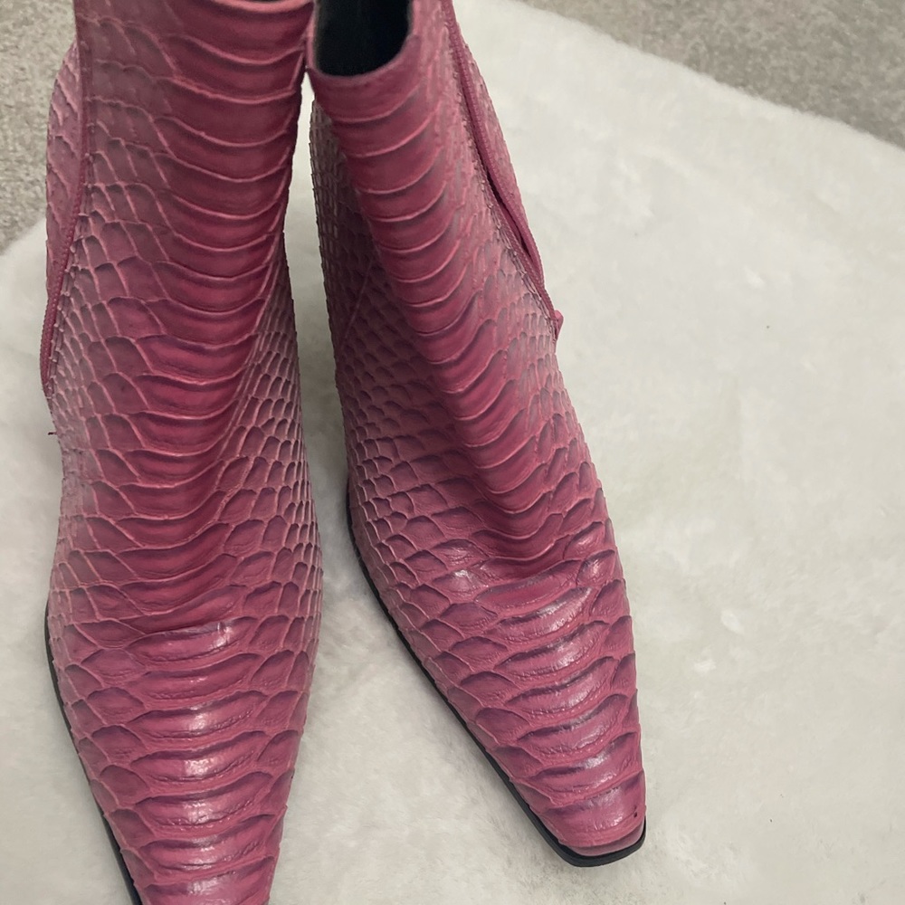Pink Python-Embossed Leather Ankle Boots - Picture 8 of 10
